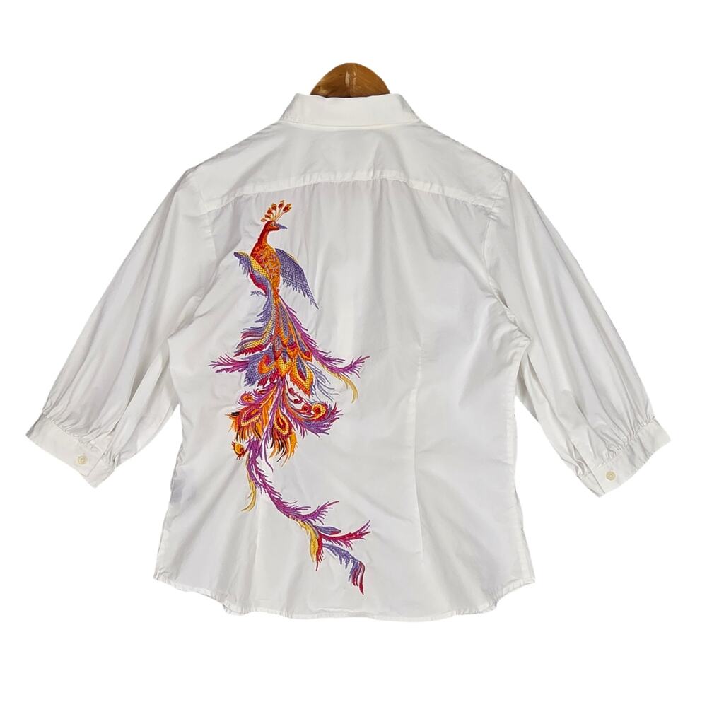LAUREN RALPH LAUREN WHITE PEACOCK EMBROIDERED SHIRT – WOMEN'S SIZE MEDIUM
